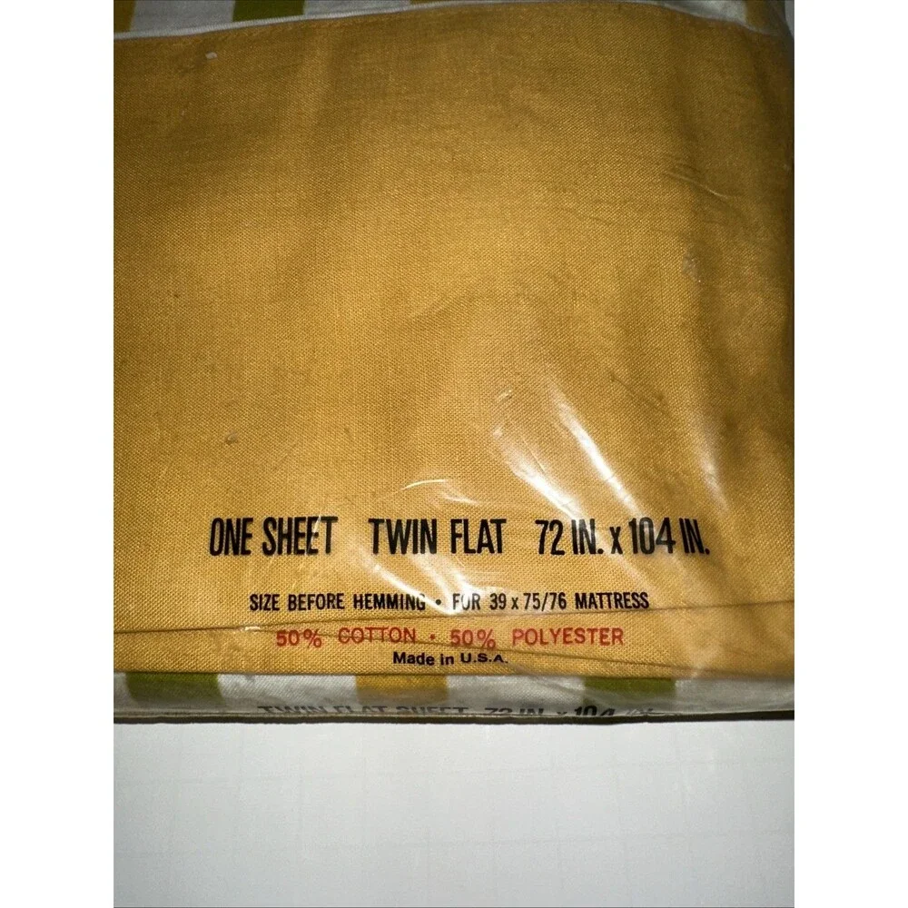 Vtg Cannon Monticello Twin Flat Sheet Green & Yellow Stripes New
